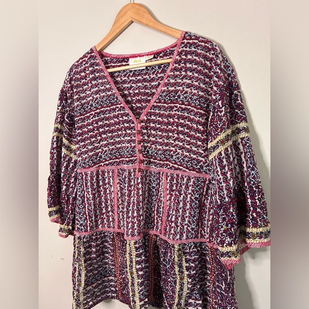 Anthropologie Maeve Lilyana Floral Tiered Silk Flowy Blouse Size Medium - Picture 5 of 9